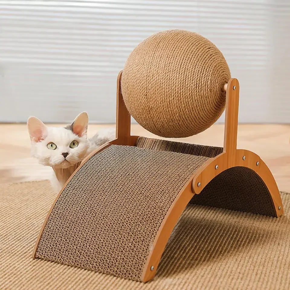 2-in-1 Wooden Cat Scratcher & Ball