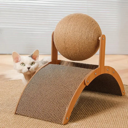 2-in-1 Wooden Cat Scratcher & Ball