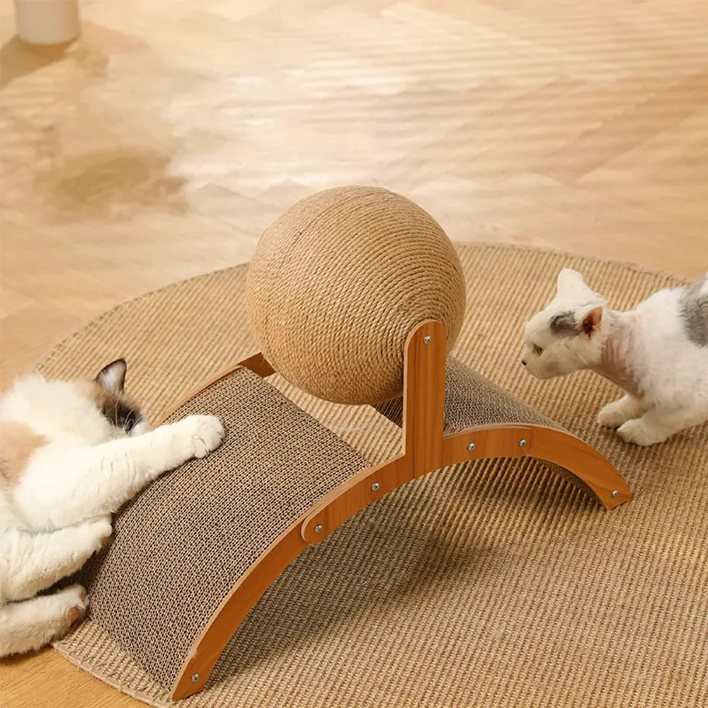 2-in-1 Wooden Cat Scratcher & Ball