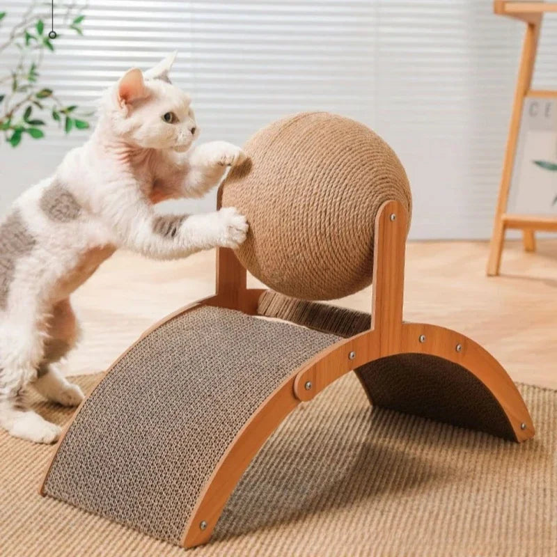 2-in-1 Wooden Cat Scratcher & Ball