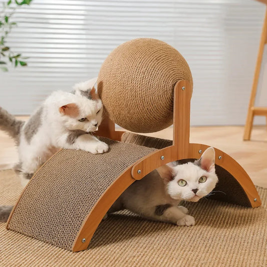 2-in-1 Wooden Cat Scratcher & Ball