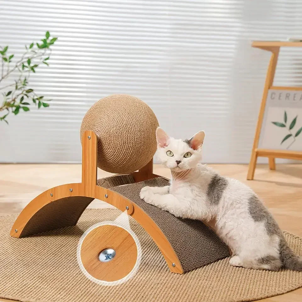 2-in-1 Wooden Cat Scratcher & Ball