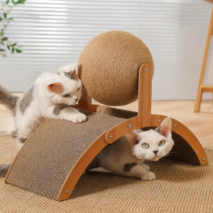 2-in-1 Wooden Cat Scratcher & Ball