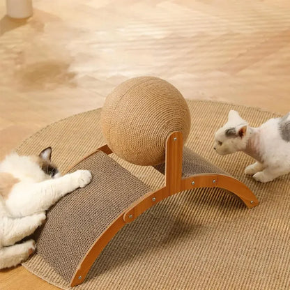 2-in-1 Wooden Cat Scratcher & Ball