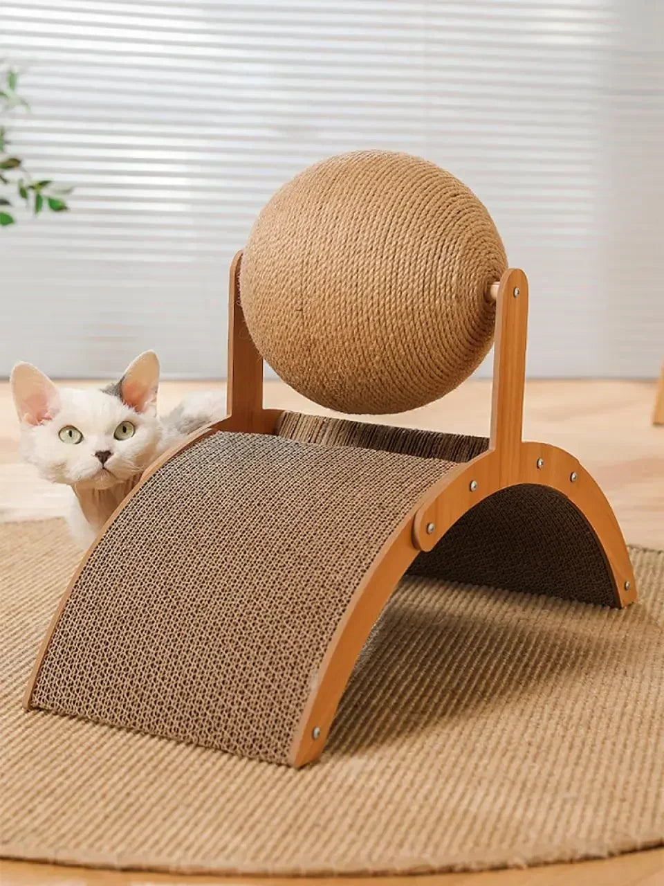 2-in-1 Wooden Cat Scratcher & Ball