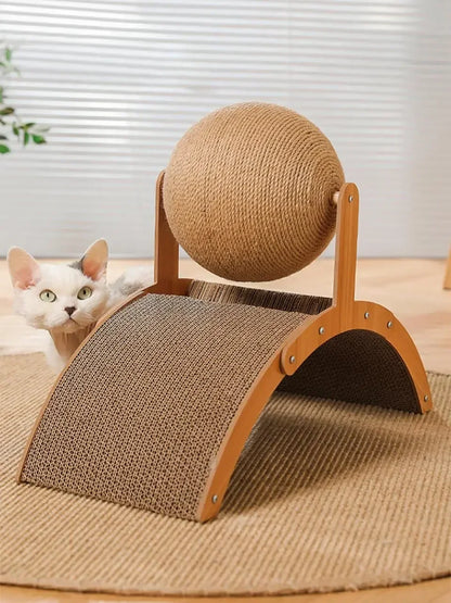 2-in-1 Wooden Cat Scratcher & Ball