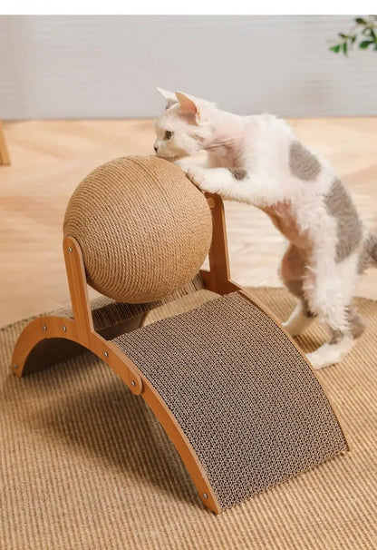 2-in-1 Wooden Cat Scratcher & Ball